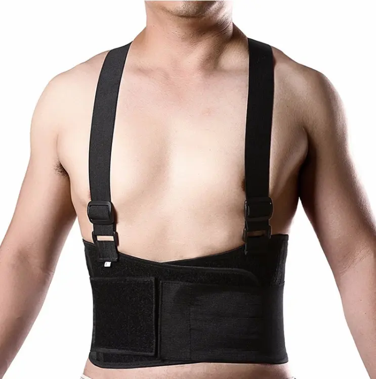 CE esportes ajustável postura respirável trabalho volta suporte cinto lombar cinta com 4 estadias destacáveis suspensórios ombro coldres