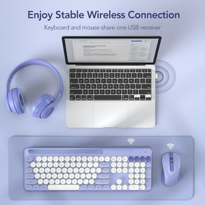 Factory Sale 109 <strong>Keys</strong> Round Keycaps Silent Typewriter <strong>Keyboard</strong> with Phone Tablet <strong>Computer</strong> Colorful Wireless <strong>Keyboard</strong> and Mouse - Product Image 2