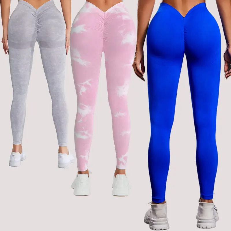 100 + colori V girovita Push Up Yoga Leggings per donne sport da Fitness in palestra indossano collant con lavaggio acido senza cuciture