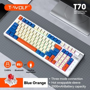 T-WOLF T70 Three Mode Mechanical <strong>Keyboard</strong> Hot Swappable Custom RGB <strong>Computer</strong> Gaming <strong>Keyboard</strong> Wireless <strong>Keyboard</strong> with Knob