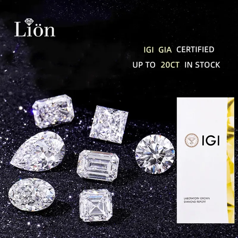 خصم 5% علي الماس الصناعي D واللون 1CT 1.5CT 2CT 3CT 4CT 5CT 6CT الماس المستخرج من المعمل معتمد من IGI GIA