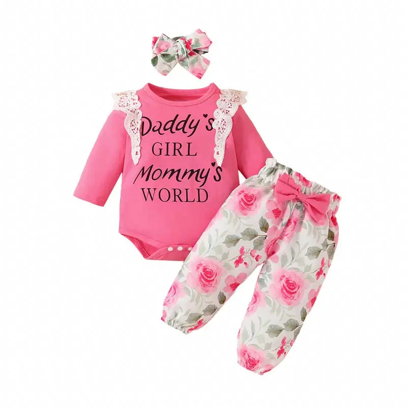 All'ingrosso Top Floral Floral body body + fascia 3 pezzi neonato floreale Baby Girl Set di abbigliamento TPFB-002