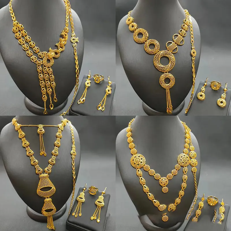 All Seasons Dailyold Plated Necklace Conjunto de joyas para mujer Cuatro piezas Pendiente Pulsera Anillo Conjuntos Womenirls Aleación OEM 50 Conjuntos