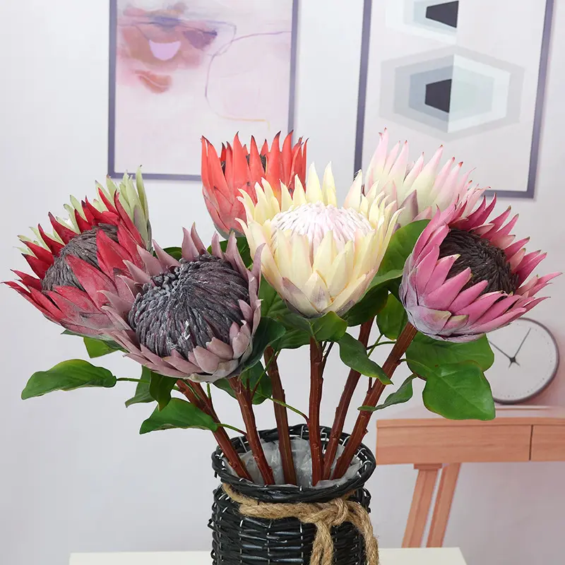 L Großhandel hochwertige Seide künstliche einzelne Protea Cynaroides Blume Hochzeit nach Hause dekorative König Protea Cynaroides zu verkaufen
