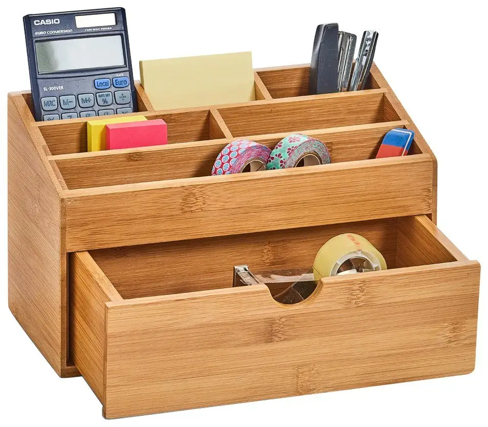 Combo home Bamboo Wood Desk Organizer mit Schublade, multifunktion aler Desktop Organizer mit Stift halter, Storage Caddy für Office