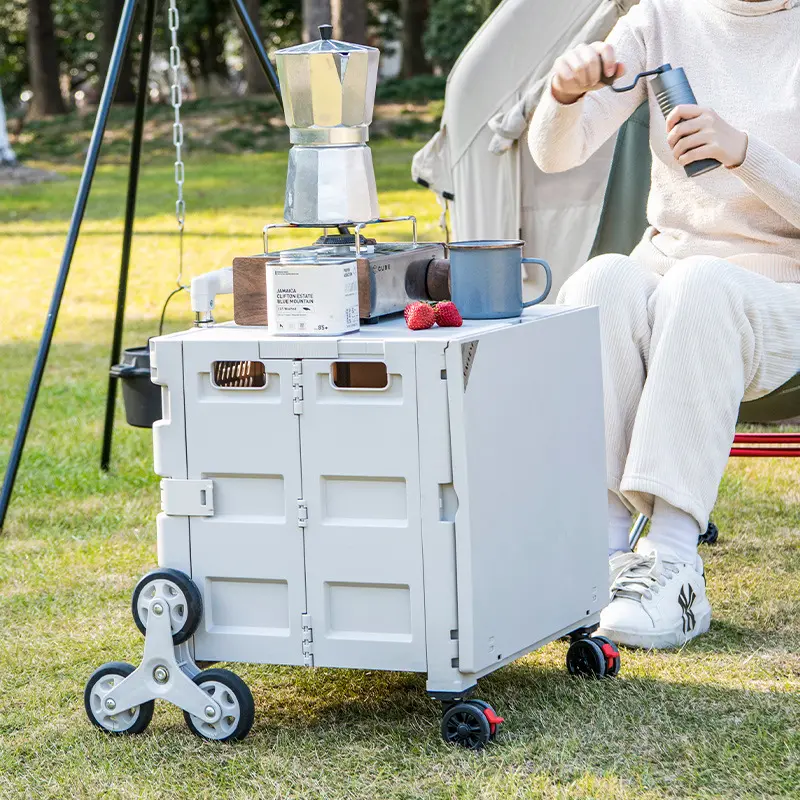 Klapp koffer tragbarer multifunktion aler faltbarer Campingplatz schwarzer Karten wagen Push-Pull-Typ einfach zu verstauen der Camping wagen mit großer Kapazität