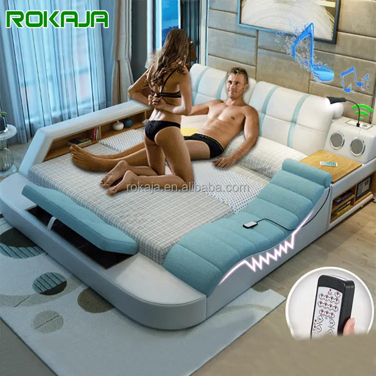 Smart Sex Bed Royal Style Sleeping Multifunctional Massage Bed King Size Modern Leather Fabric Tatami Bedroom With Storage Safe