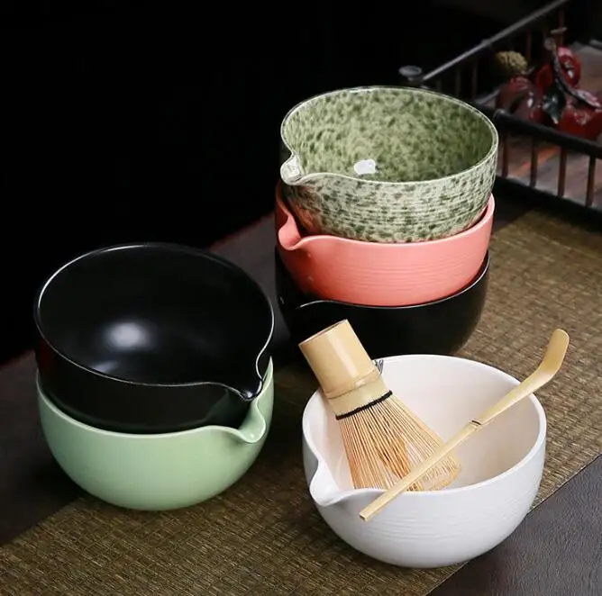 Tembikar Tanah Liat Besar Mangkuk Teh Hijau Matcha dengan Cerat Mangkuk Jus Bubur Mangkuk Buatan Tangan Upacara Jepang Mangkuk Chawan dengan Cerat
