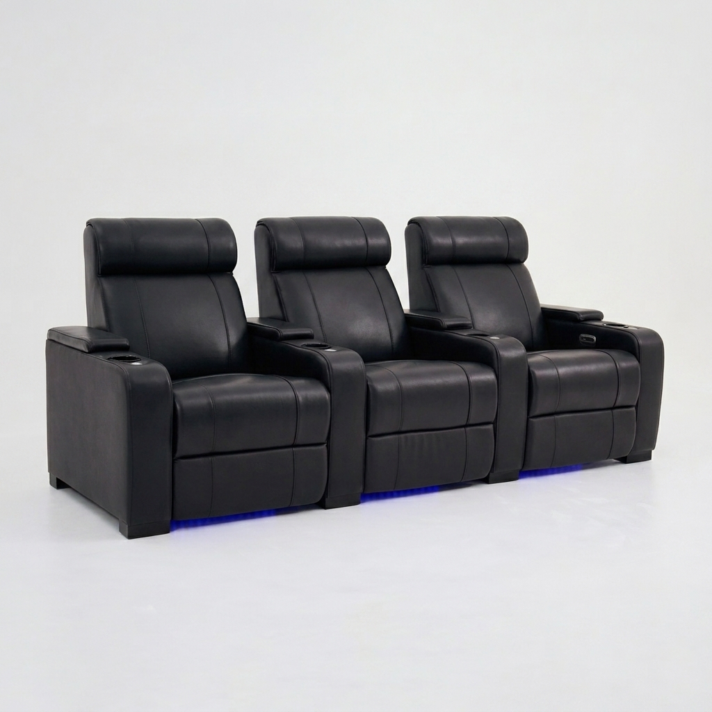 Black 4-person electric lying down-contact surface leather