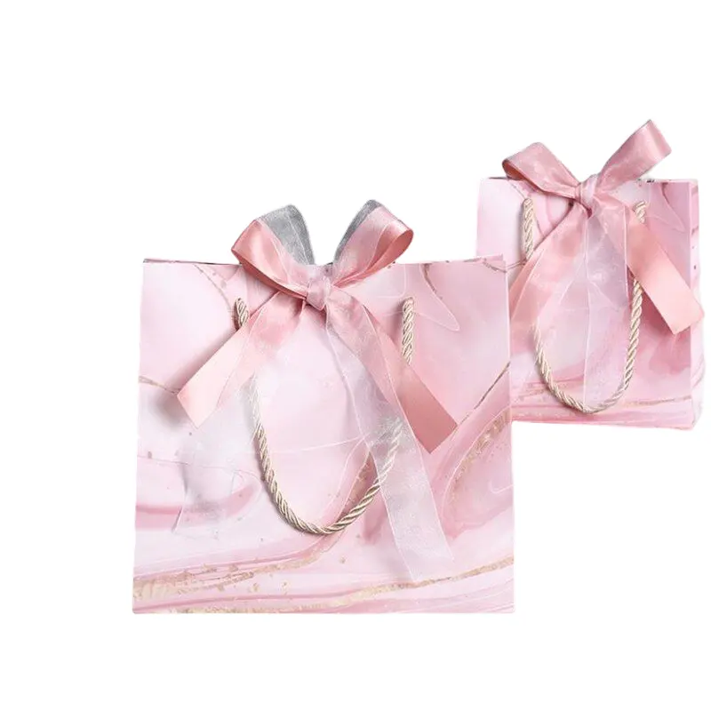 Gift Pink Marble Bag Wedding Favour candy Paper Chocolate Small Shopping Package Gift Bag Party Baby Shower Sac Cadeau Mariage