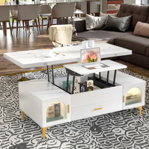 Mesa de centro de elevación multifuncional, brisa crema, mesa de centro de sala de estar, plegable - Product Image 4