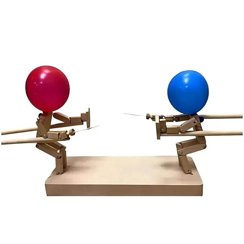 Divertido globo bambú hombre batalla hecho a mano madera esgrima marionetas madera Bots juego de batalla Whack un globo para fiesta decoración del hogar