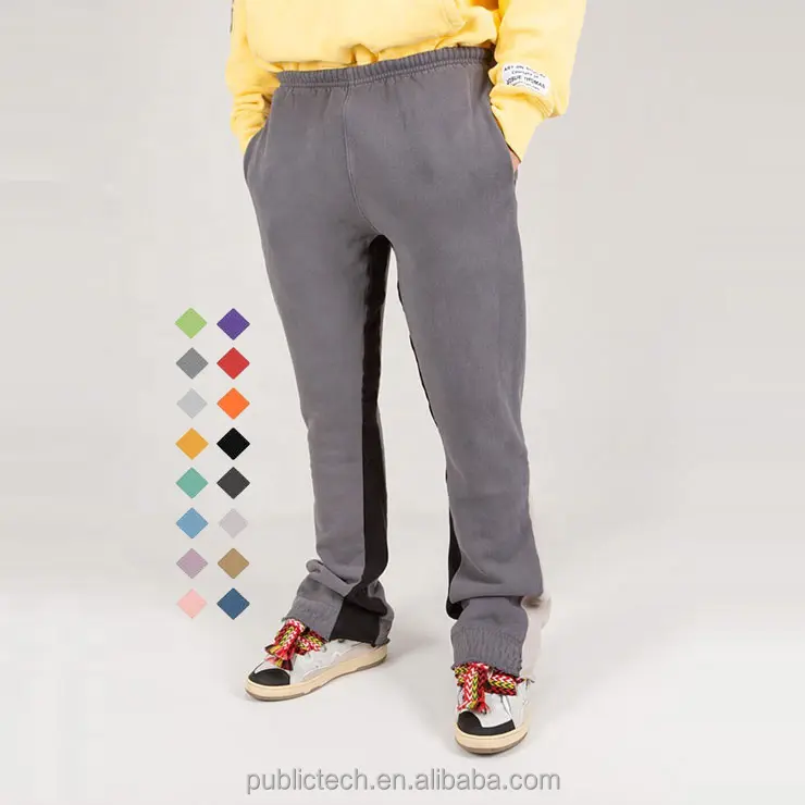 Pantalones de chándal acampanados de gran tamaño en blanco personalizados al por mayor pantalones de chándal acampanados de pierna ancha colorblocked de algodón informales Hip Hop para hombre