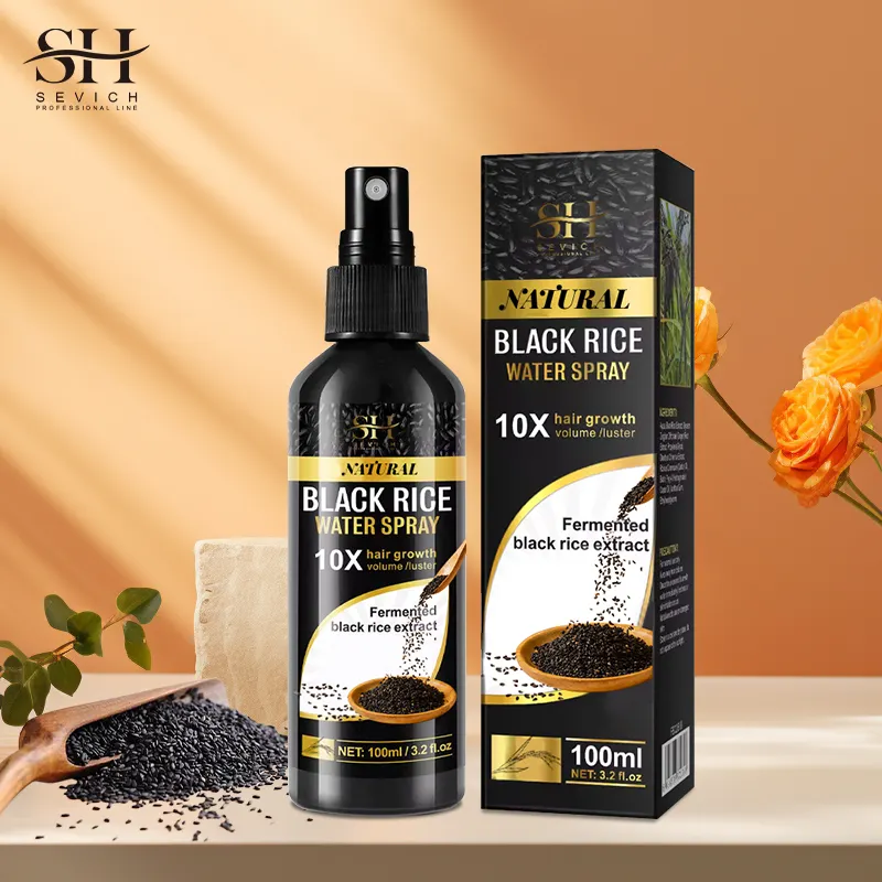 Marque privée croissance rapide traitement des cheveux perte de cheveux soins Spray biotine riz noir eau croissance des cheveux Spray sérum