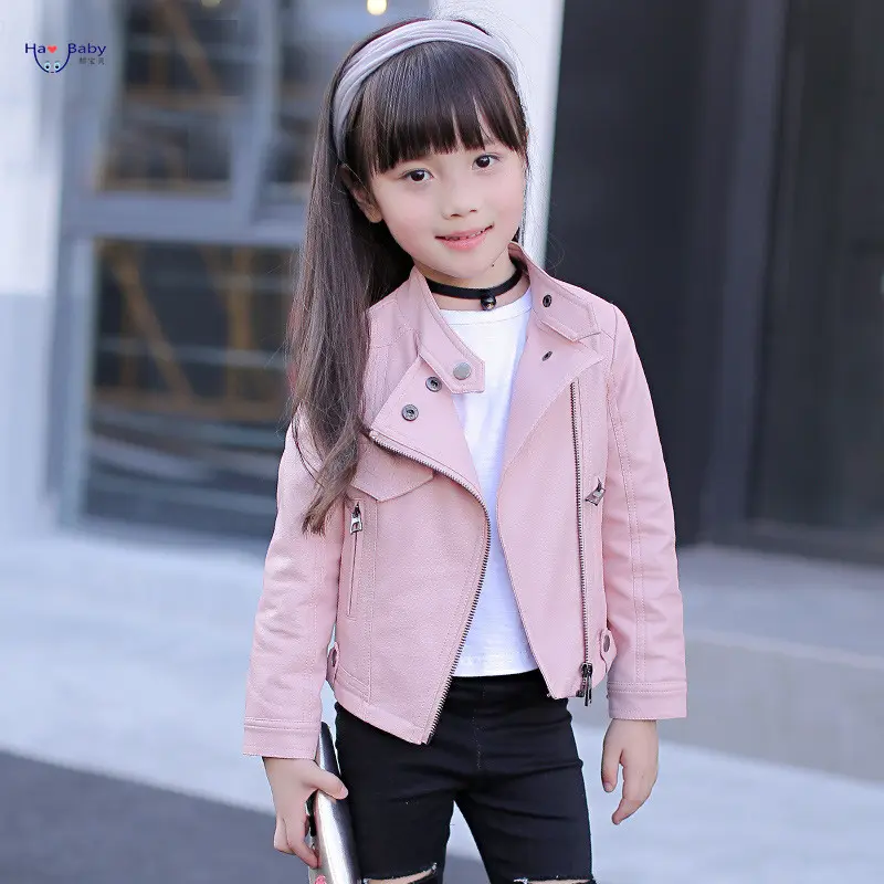 Okuahao-veste en cuir pour enfant, fille et garçon, style coréen, veste avec fermeture éclair, tendance, printemps