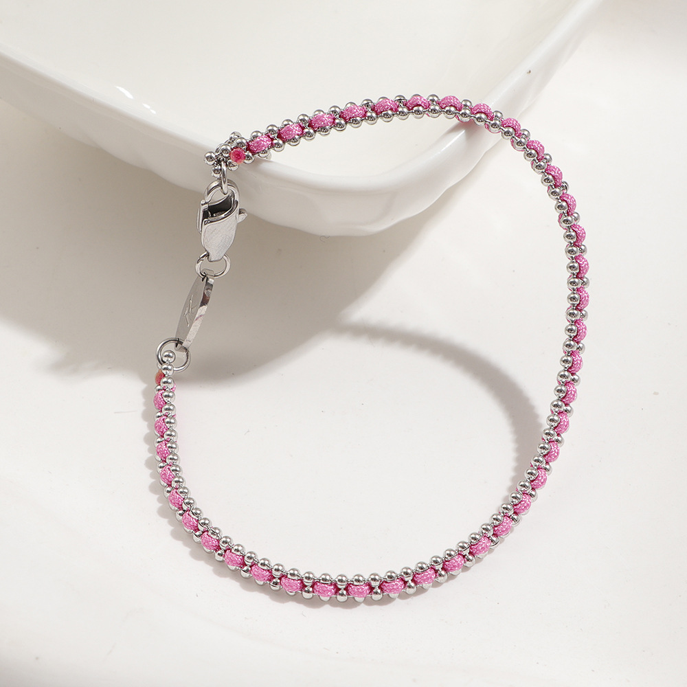 bracelet en corde rose tressée couleur acier
