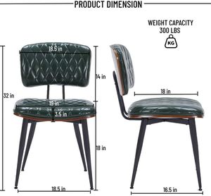 Juego de sillas de cocina modernas para comedor, piel sintética tapizada con respaldo, patas metálicas resistentes en verde - Product Image 2
