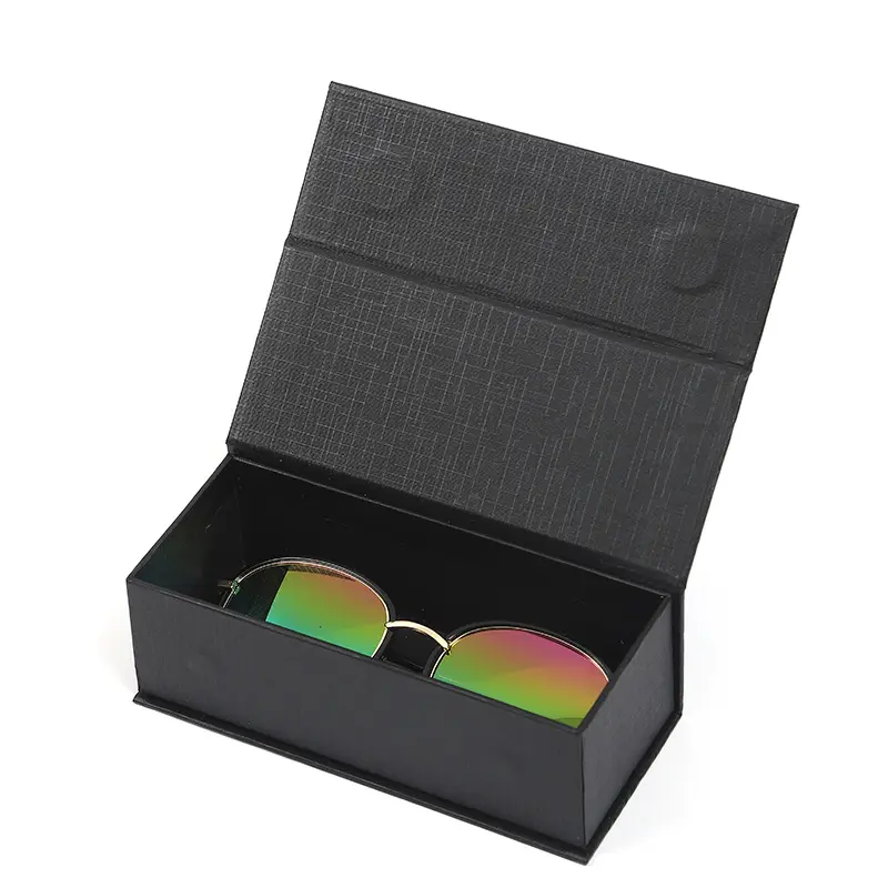 Custom Logo Flip Magnetic Gift Box Black Art Paper Rigid Luxury Eyewear Sunglasses Packaging Box