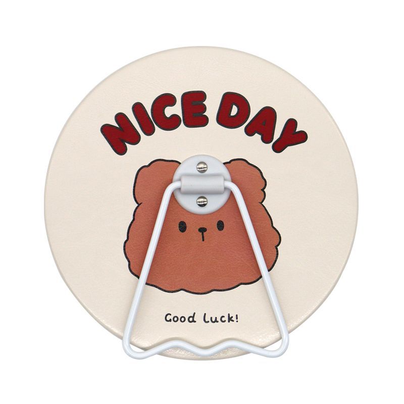 round mirror-milk tea-colored little bear
