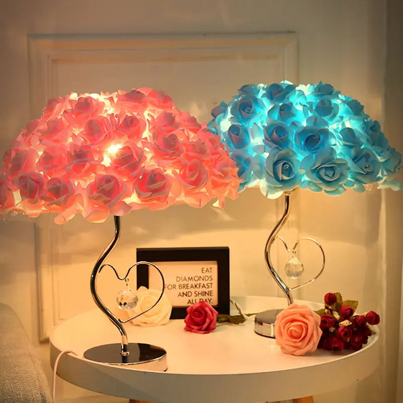 Lámpara de mesa europea, lámpara de mesita de noche LED con flor de rosa, lámpara de escritorio para el hogar, lámparas de fiesta de boda, decoración del hogar de lujo