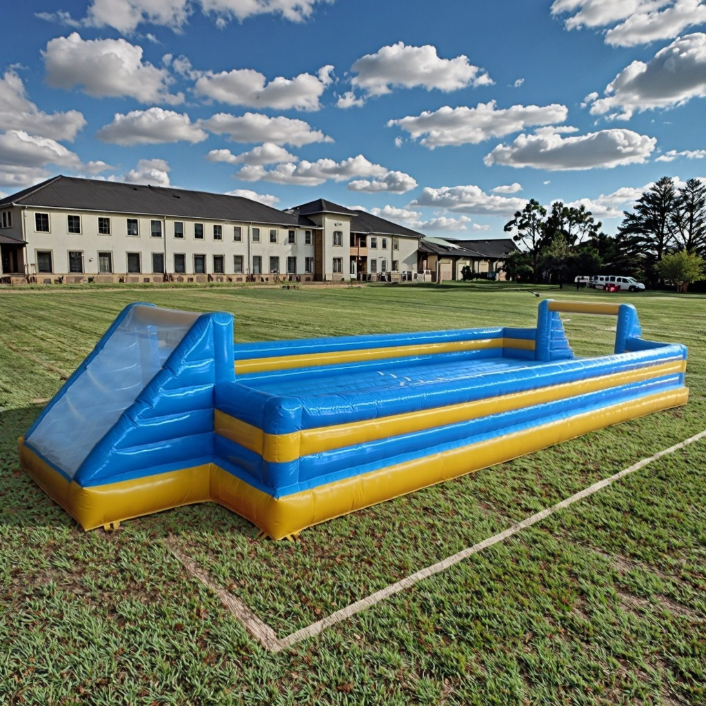 Blue inflatable football field