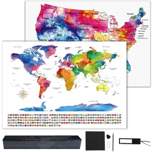 Custom Design Colorful Gold Foil Black Big World <strong>Map</strong> (23.4&quot; X 16.5&quot;) Travel Tracker World Scratch off <strong>Map</strong> with Frame - Product Image 5