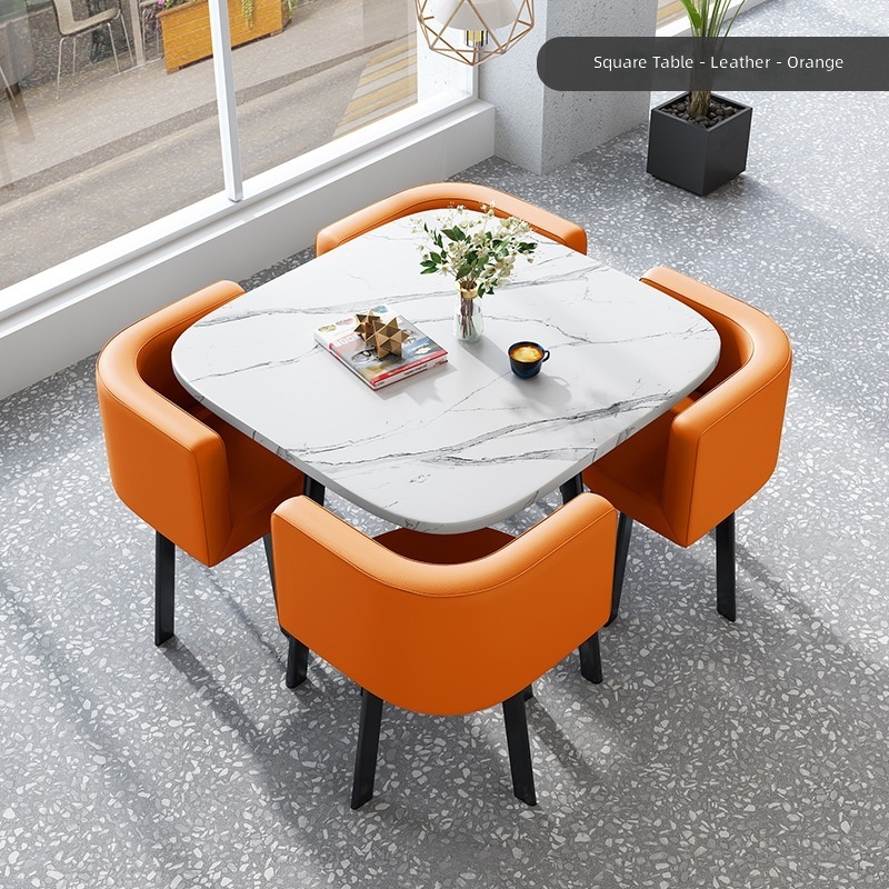 Mesa cuadrada de imitación piedra de 80 cm - Cuero naranja