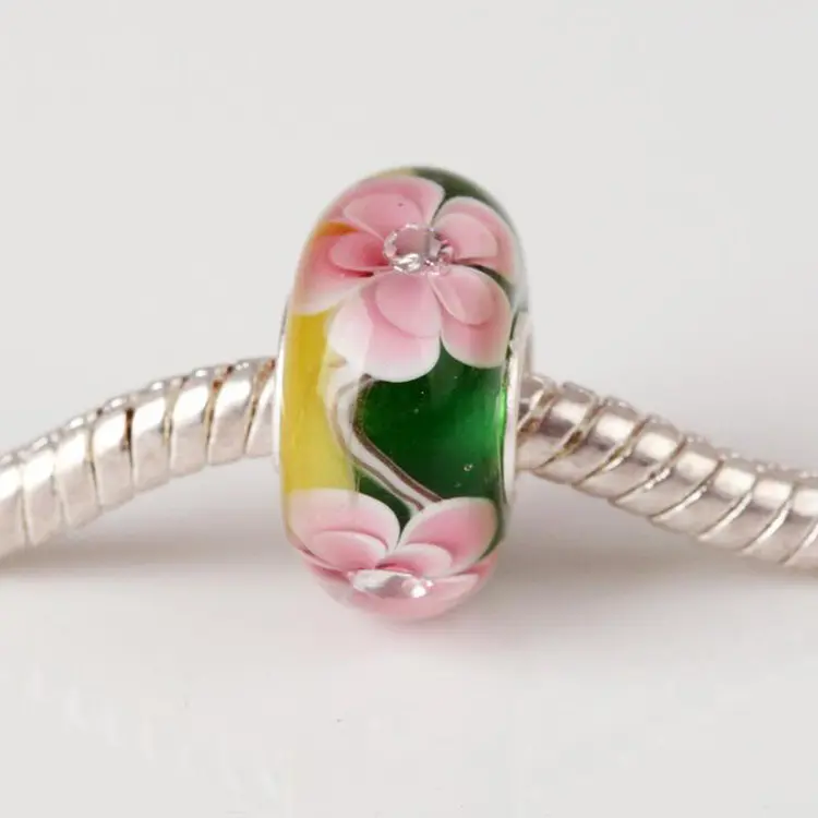 Wholesale customizing charms handmade metal 15mm large hole murano Lampwork glass bead