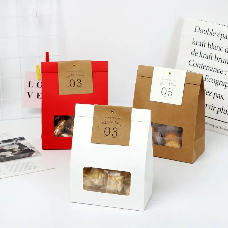 Benutzer definierte Lebensmittel verpackung Kraft Papiertüte Dessert Kraft Papiertüte mit Fenster