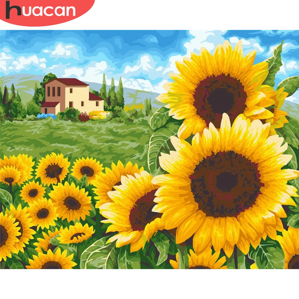 HUACAN girasole pittura per numero disegno su tela regalo artistico immagini fai da te per numero kit di fiori decorazioni per la casa