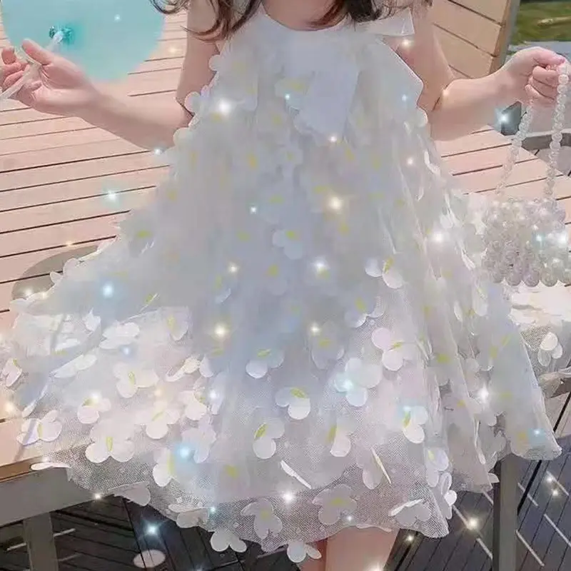 Vestido de tutú para niña, elegante, para fiesta de cumpleaños, Princesa, Floral, mariposa, tul blanco, 2021