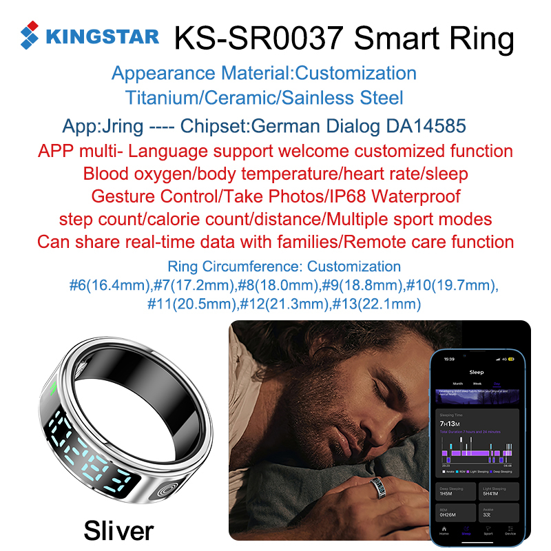 เงิน KINGSTAR-SR0037-AI สุขภาพ-การนอนหลับ-รีโมทคอนโทรล-แหวนอัจฉริยะ