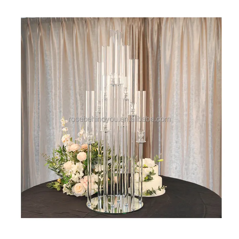 2023 Grande luxo 9 braços vidro pilar casamento decoração castiçais altos candelabros de cristal