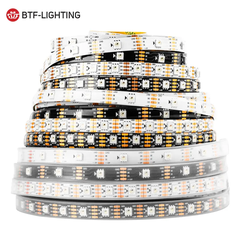 Strip Led Warna Impian RGB, Putih Hitam PCB IP30 65 67 WS2815 12V 60 144 Leds Per Meter