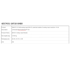 Nuevo 6ES7431-1KF10-0AB0 | MÓDULO PLC | NUEVO ORIGINAL | ALEMANIA | Entrada analógica SIMATIC 2 SM 431 Aislamiento de potencial 8 - Product Image 3