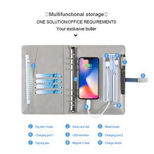 Power Bank <strong>Note</strong> Book A5 LEATHER Diary <strong>Notebook</strong> Cover <strong>with</strong> Wireless Charger Custom Led logo Different Light <strong>Color</strong> Flash Notepad - Product Image 5