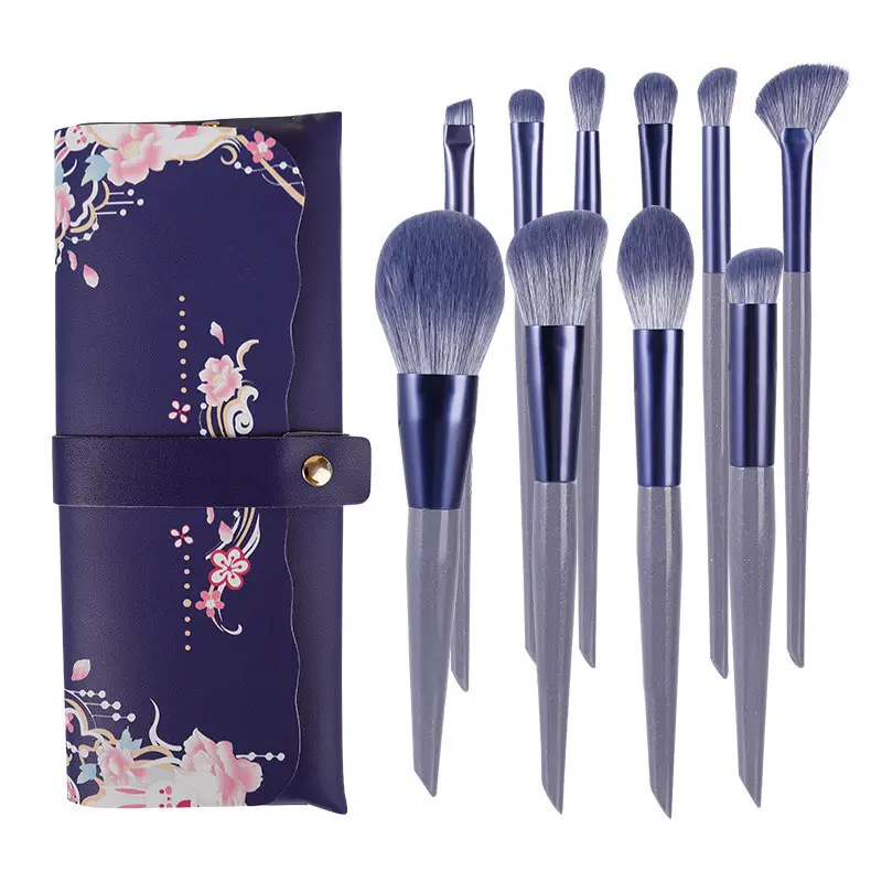 2024 all'ingrosso viola 10 pz/set di lusso professionale trucco Set di pennelli Logo personalizzato strumento Make Up di alta qualità con la borsa