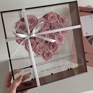 Confezione regalo personalizzata di san valentino con fiore di rosa trasparente scatola quadrata in acrilico con finestra con borsa europea