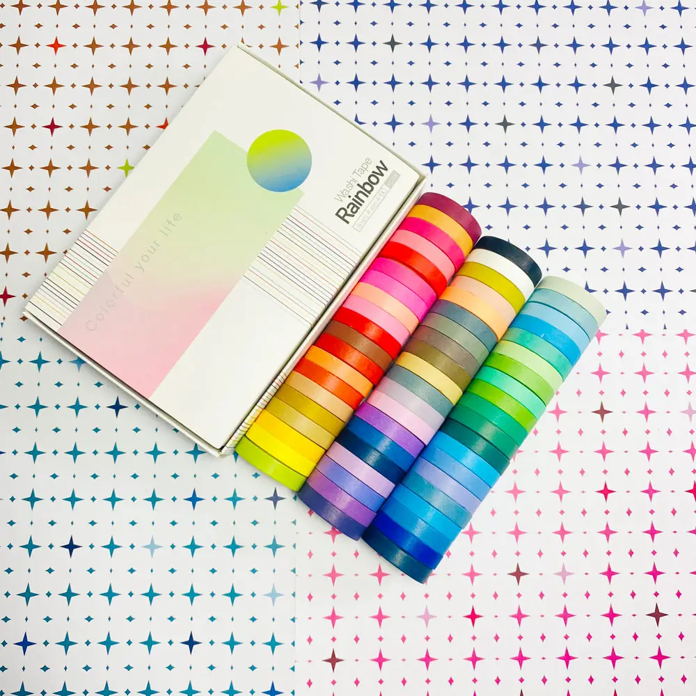 GF popüler 60 renkler hediyeler dekorasyon renkli gökkuşağı Washi bant seti, DIY zanaat karalama defteri özel dekoratif maskeleme Washi bant