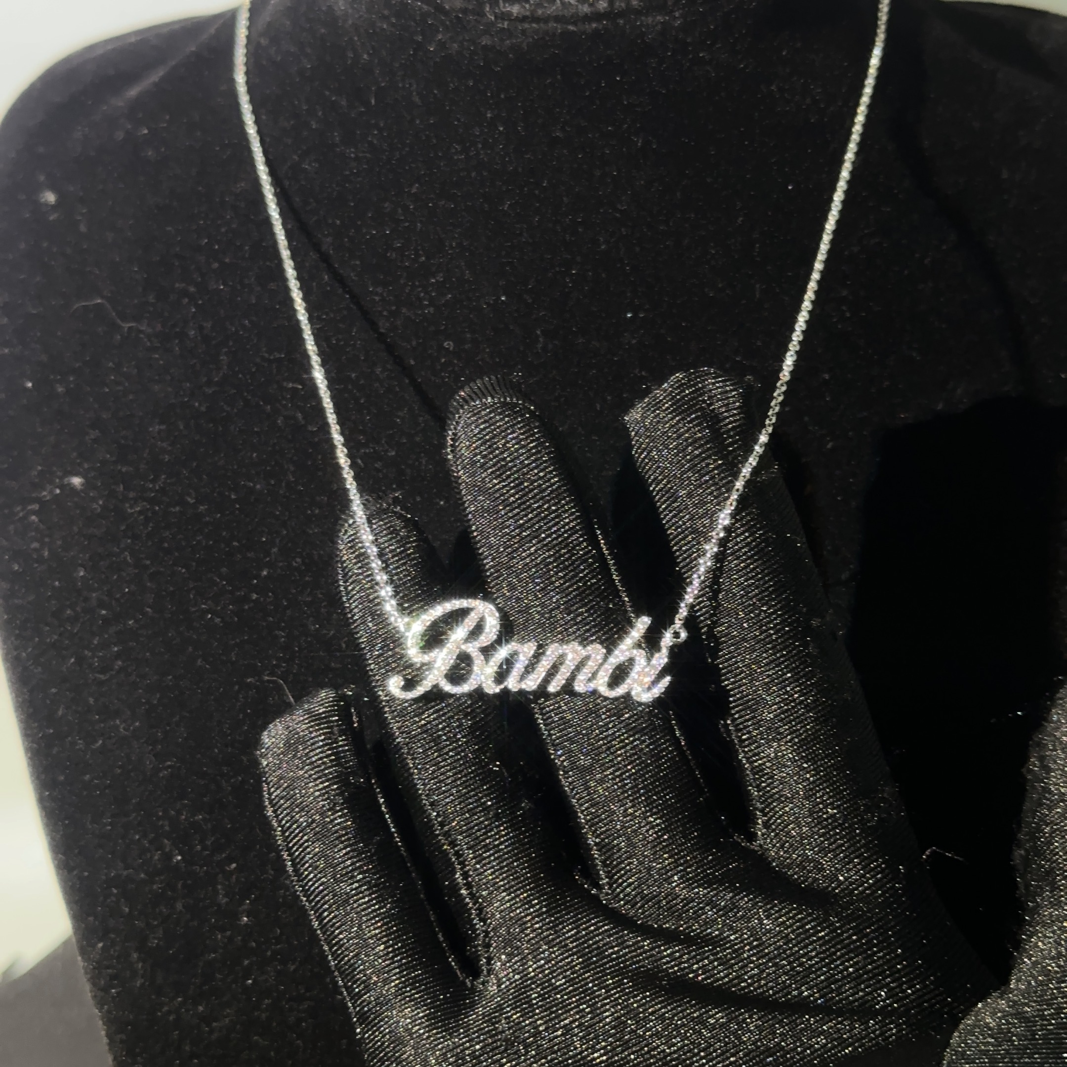 name necklace-silver moissanite