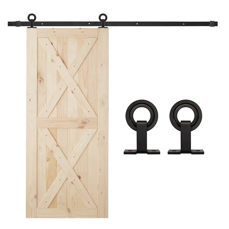 Rieles corredizos para puerta de Granero, mecanismo de sistema de pista negra de madera, herrajes ocultos para puerta de Granero