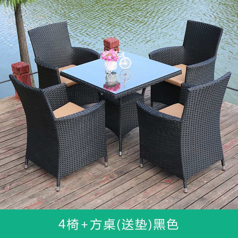 4 chair + 80x80cm square table with cushion-black
