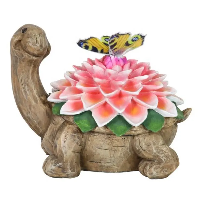 Estatua de tortuga Solar para jardín, con cambio de Color, mariposa de resina, figura de tortuga