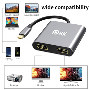 Xpup工厂批发8k 2合1 USB C型至双DP显示端口扩展坞1至2 MAC电脑转换器适配器 - Product Image 6