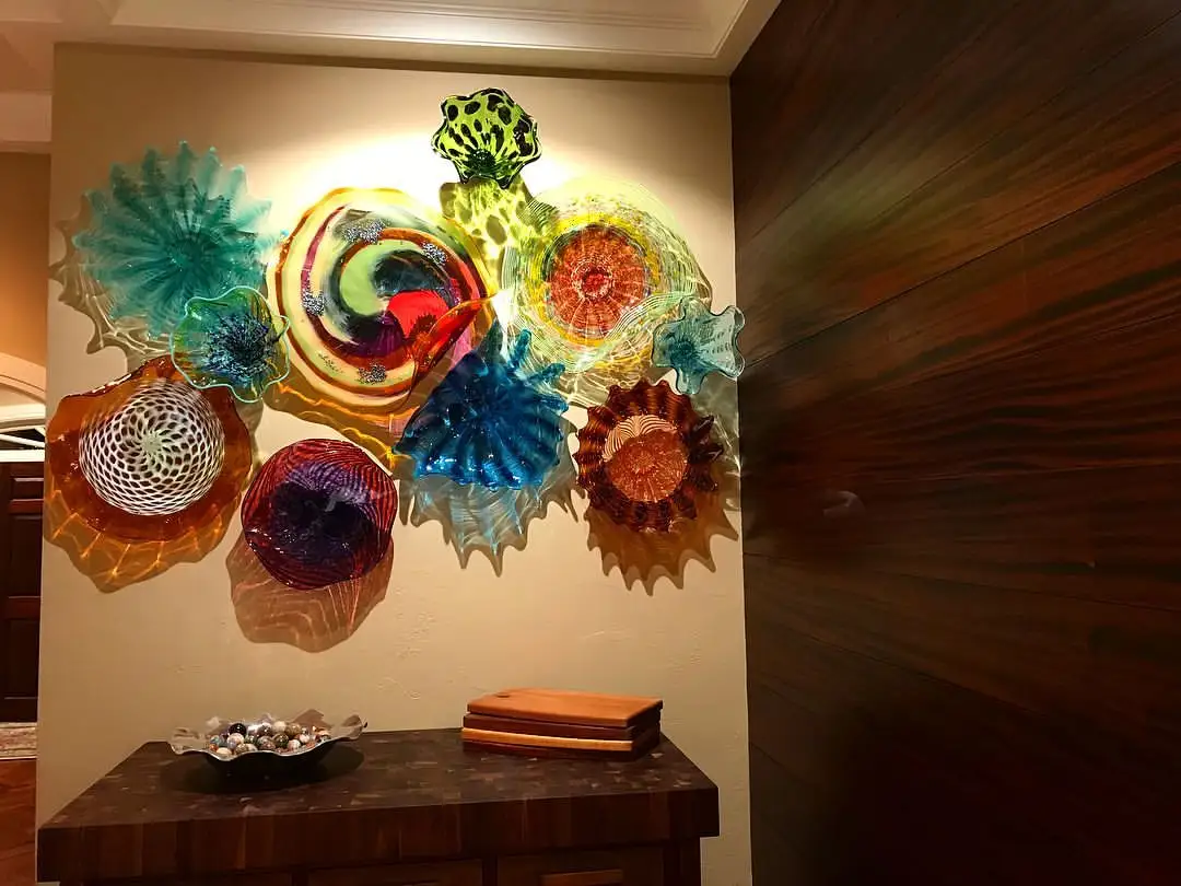 Stile americano di lusso Custom applique da parete di vetro di Murano lastra di vetro fiore appeso a parete Art piatti per la decorazione della casa