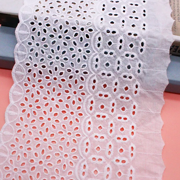 Putih 100% katun renda Trim 19.5cm katun kasa bordir renda bahan berkelanjutan luxudress renda
