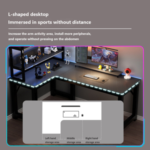 Escritorio de computadora de escritorio de gran espacio reversible en forma de L con estante y mesa de juego negra - Product Image 4