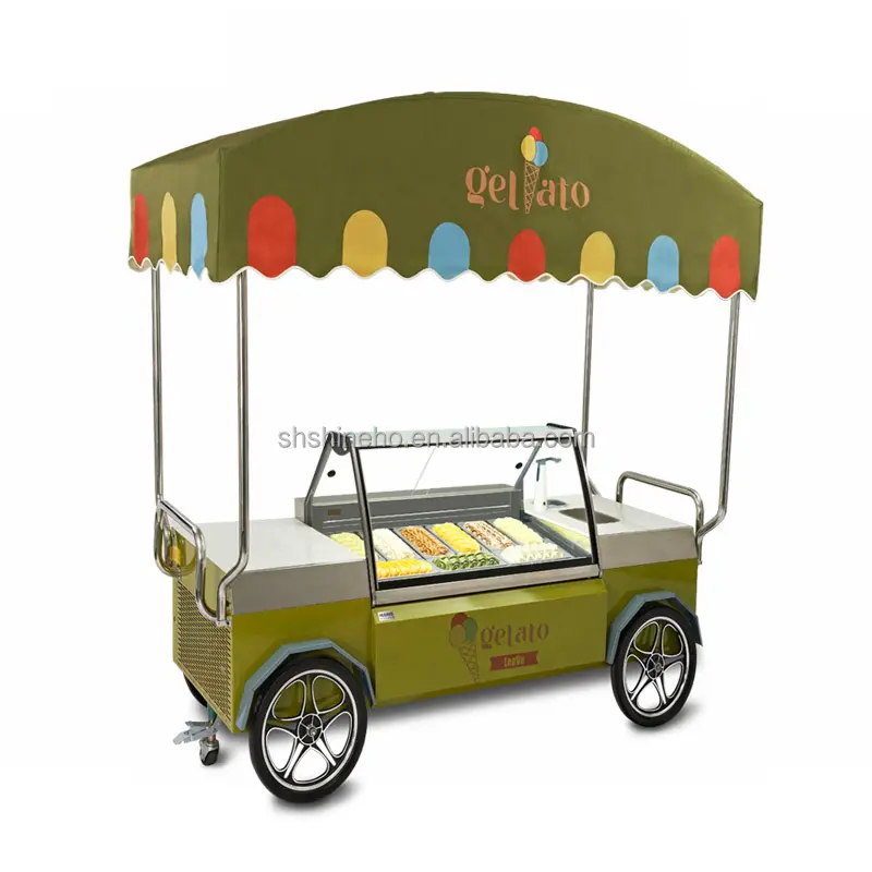 Shineho Camion de helados triciclo distributore automatico di cibo furgone mobile elettrico push ice cream truck