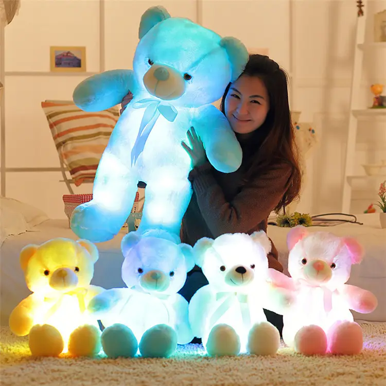 Panas Kreatif Light Up LED Colorful Bercahaya Teddy Bear Boneka Hewan Plush Mainan Hadiah Natal