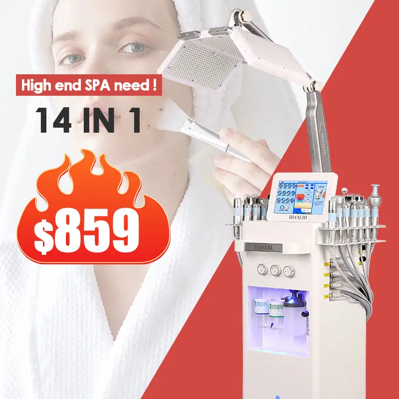 Equipamento de beleza 14 em 1 para cuidados faciais à venda Hydra Peel Hydro Dermoabrasão com máscara LED Pdt Máquina de terapia